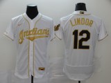 MLB Cleveland Indians #12 Francisco Lindor 2020 White Golden Flex Base Stitched Jersey