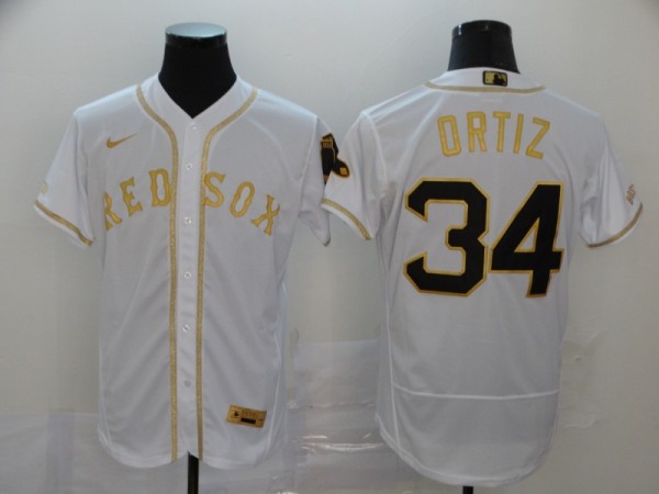 MLB Boston Red Sox #34 Ortiz 2020 White Golden Flex Base Stitched Jersey