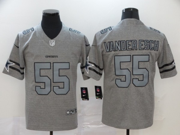 Men's Dallas Cowboys #55 Leighton Vander Esch 2019 Gray Gridiron Team Logo Limited Jersey