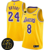 Men's Los Angeles Lakers Front #8 Back #24 Kobe Bryant With KB Patch Yellow Jersey