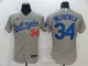 MLB Los Angeles Dodgers #34 Valenzuela Grey Flex Base Elite Jersey