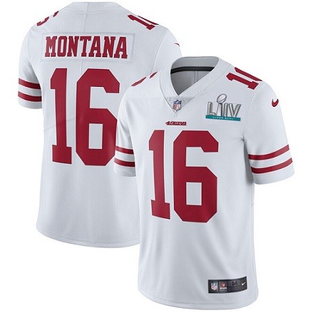 Men's San Francisco 49ers #16 Joe Montana White Super Bowl LIV Vaper Untouchable Limited Jersey