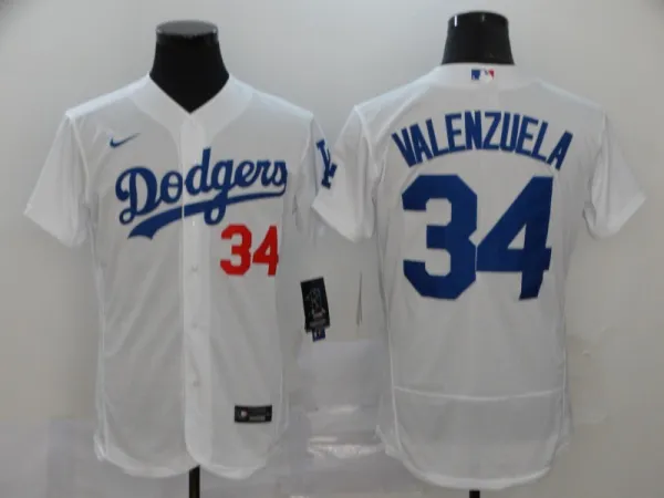 MLB Los Angeles Dodgers #34 Valenzuela White Flex Base Elite Jersey