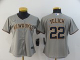 Women MLB Milwaukee Brewers #22 Christian Yelich Grey Game Nike Jersey