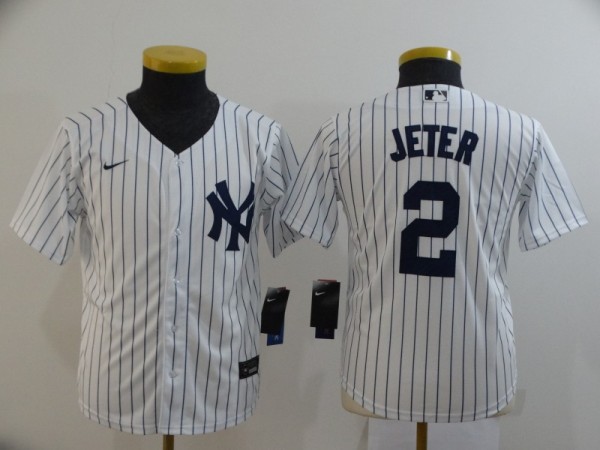 Youth MLB New York Yankees #2 Derek Jeter White Game Nike Jersey