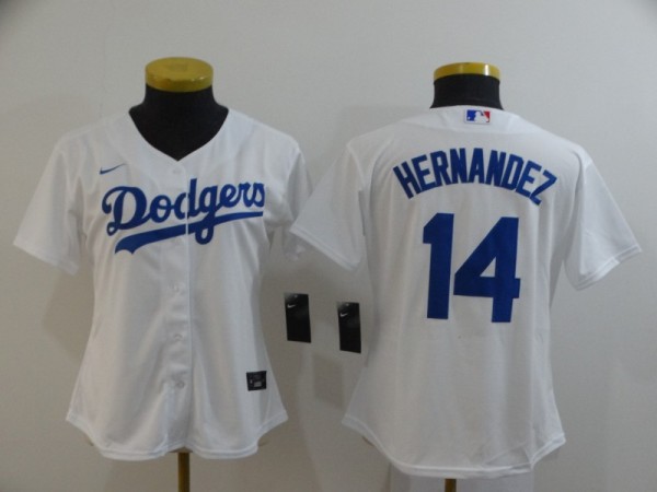 Women MLB Los Angeles Dodgers #14 Hernandez White Game Nike Jersey