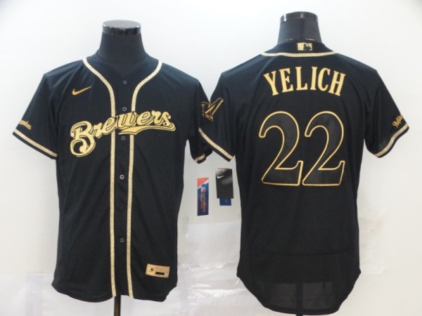 MLB Milwaukee Brewers #22 Christian Yelich 2020 Black Golden Flex Base Elite Jersey