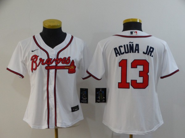 Women MLB Atlanta Braves #13 Ronald Acuña Jr white Game Nike Jersey