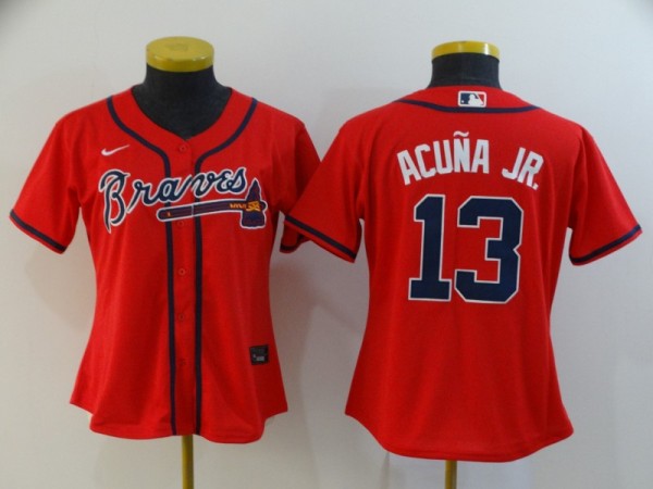 Women MLB Atlanta Braves #13 Ronald Acuña Jr Red Game Nike Jersey