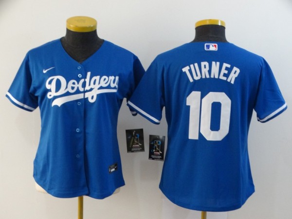 Women MLB Los Angeles Dodgers #10 Turner Blue Game Nike Jersey