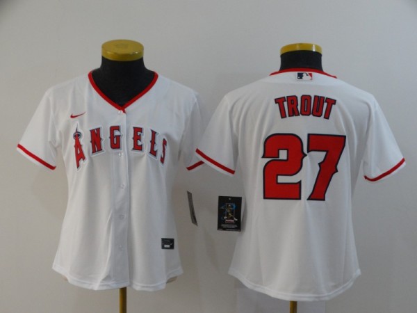 Women MLB Los Angeles Angels #27 Trout White Game Nike Jersey