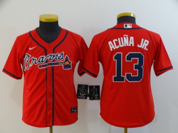 Youth MLB Atlanta Braves #13 Ronald Acuña Jr Red Game Nike Jersey