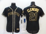 MLB Pittsburgh Pirates #21 Roberto Clemente Black Golden Flex Base Elite Jersey