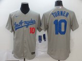 MLB Los Angeles Dodgers #10 Turner Grey Flex Base Elite Jersey