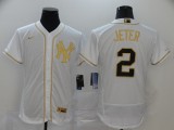 Men's New York Yankees #2 Derek Jeter White Golden Flex Base Elite Jersey