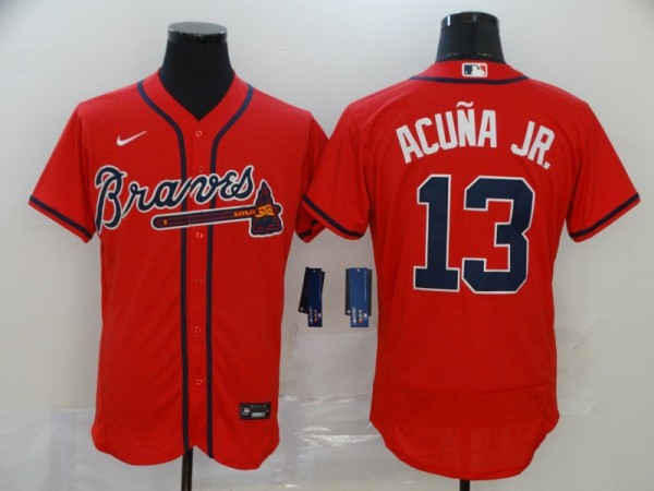 MLB Atlanta Braves #13 Ronald Acuña Jr Red Flex Base Elite Jersey