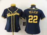 Women MLB Milwaukee Brewers #22 Christian Yelich Navy Blue Game Nike Jersey