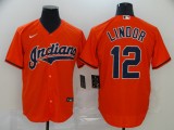 MLB Cleveland Indians #12 Francisco Lindor Orange Game Nike Jersey