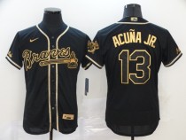 MLB Atlanta Braves #13 Ronald Acuña Jr Black Golden Flex Base Elite Jersey