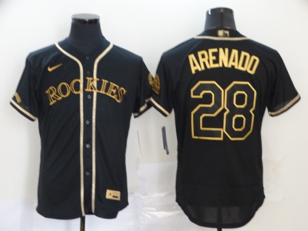 MLB Colorado Rockies #28 Arenado Black Golden Flex Base Elite Jersey