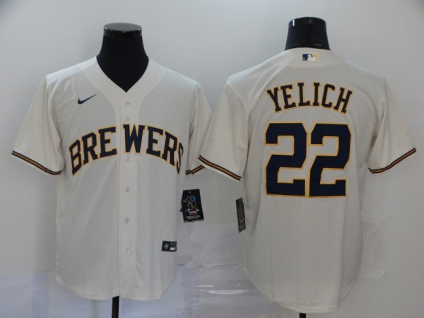 MLB Milwaukee Brewers #22 Christian Yelich Cream Game Nike Jersey