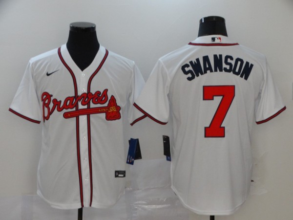 MLB Atlanta Braves #7 Swanson White Game Nike Jersey