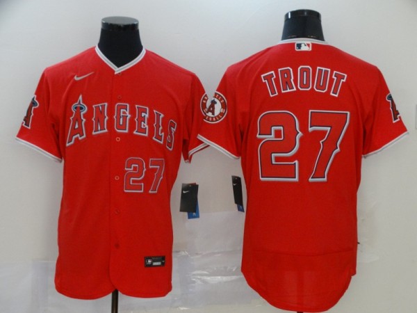 MLB Los Angeles Angels #27 Trout  Red Flex Base Elite Jersey