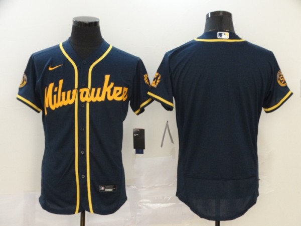 MLB Milwaukee Brewers Blank Navy Blue Flex Base Elite Jersey