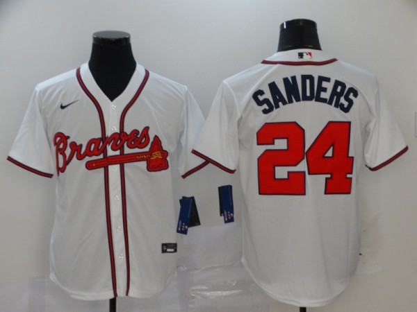 MLB Atlanta Braves #24 Sanders White Game Nike Jersey