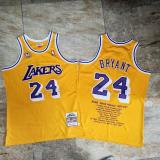 NBA Los Angeles Lakers #24 Kobe Bryant Yellow With Honor Stitched Jersey
