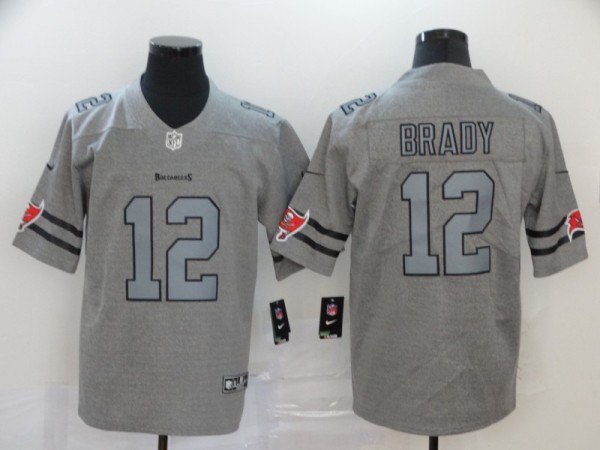 Copy Men's Tampa Bay Buccaneers #12 Brady 2019 Gray Gridiron Team Logo Limited Jersey