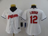 Women MLB Cleveland Indians #12 Francisco Lindor White Game Nike Jersey