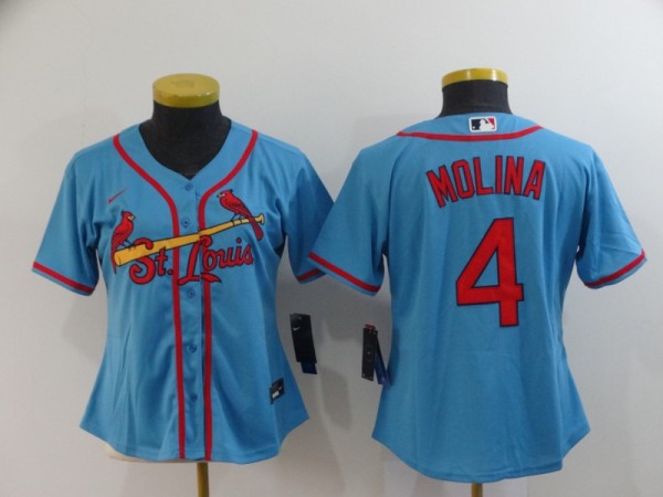 Women MLB Cardinals #4 Yadier Molina Blue Game Nike Jersey