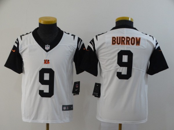 Youth Cincinnati Bengals #9 Joe Burrow White Color Rush Limited Jersey