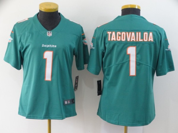 Women Miami Dolphins #1 Tua Tagovailoa Aqua Vapor Untouchable Limited Jersey