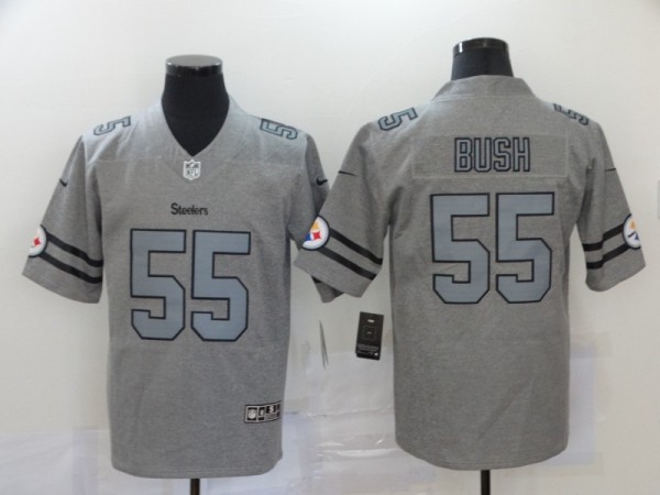 Men's Pittsburgh Steelers #55 Devin Bush 2019 Gray Gridiron Team Logo Limited Jersey