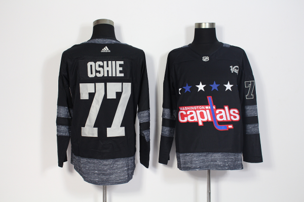 Men's Adidas Washington Capitals #77 T.J Oshie Black 100th Anniversary Hockey Jersey