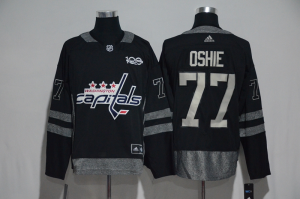 NHL Washington Capitals #77 T.J Oshie Black 100th Anniversary Hockey Jersey