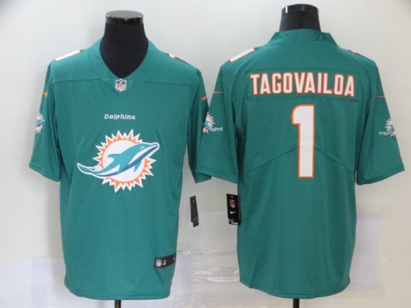 Men's Miami Dolphins #1 Tua Tagovailoa Green Team Big Logo Number Vapor Untouchable Limited Jersey