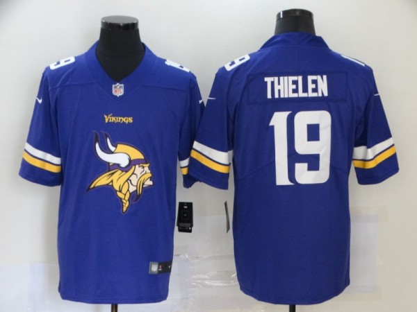 Men's Minnesota Vikings #19 Adam Thielen Purple Team Big Logo Number Vapor Untouchable Limited Jersey