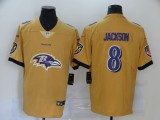 Men's Baltimore Ravens #8 Lamar Jackson Yellow Team Big Logo Number Vapor Untouchable Limited Jersey