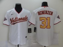 MLB Washington Nationals #31 Scherzer White With Gold Game Nike Jersey