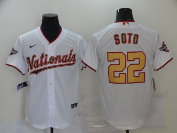 MLB Washington Nationals #22 Juan Soto White With Gold Game Nike Jersey