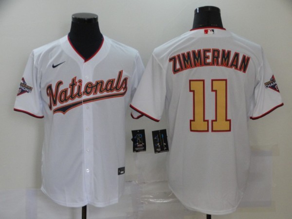 MLB Washington Nationals #11 Zimmerman White With Gold Game Nike Jersey