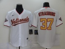 MLB Washington Nationals #37 Strasburg White With Gold Game Nike Jersey