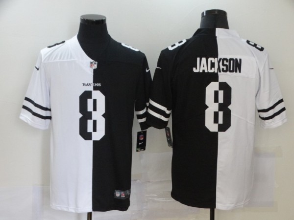 Men's Baltimore Ravens #8 Lamar Jackson Black/White Split 2020 Vapor Untouchable Limited Jersey