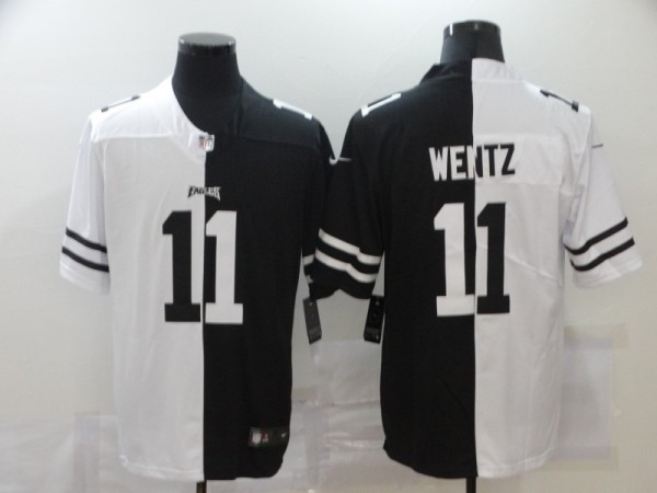 Men's Philadelphia Eagles #11 Carson Wentz Black/White Split 2020 Vapor Untouchable Limited Jersey