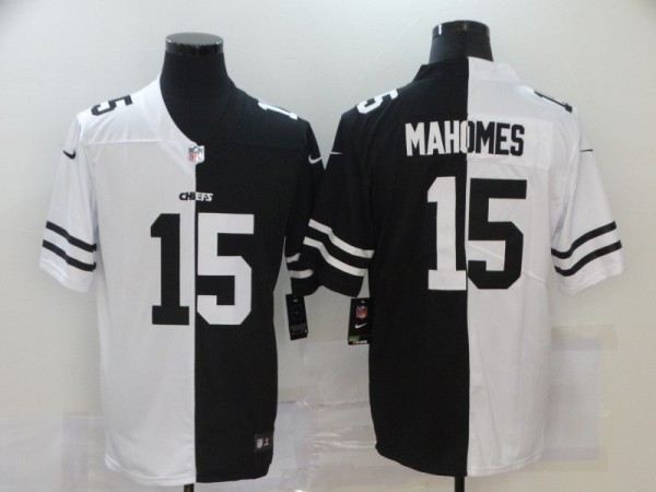 Men's Kansas City Chiefs #15 Patrick Mahomes Black/White Split 2020 Vapor Untouchable Limited Jersey