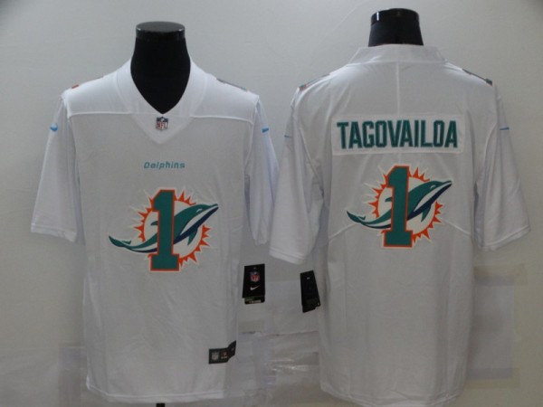 Men's Miami Dolphins #1 Tua Tagovailoa White Shadow Logo Limited Jersey