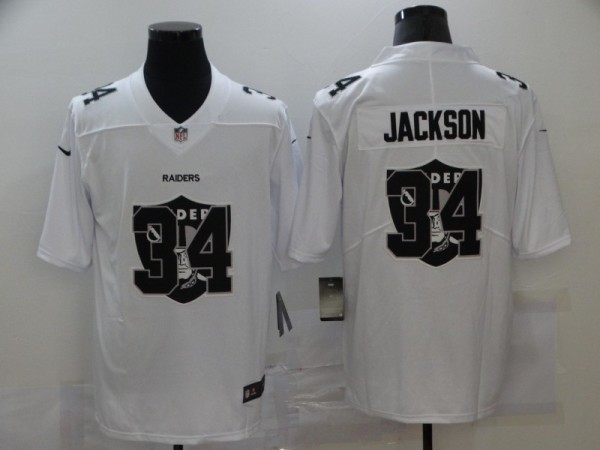 Men's Raiders #34 Jackson White Shadow Logo Limited Jersey